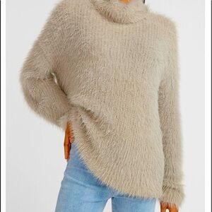 Express Fuzzy Faux Fur Cowl Neck Sweater size Large